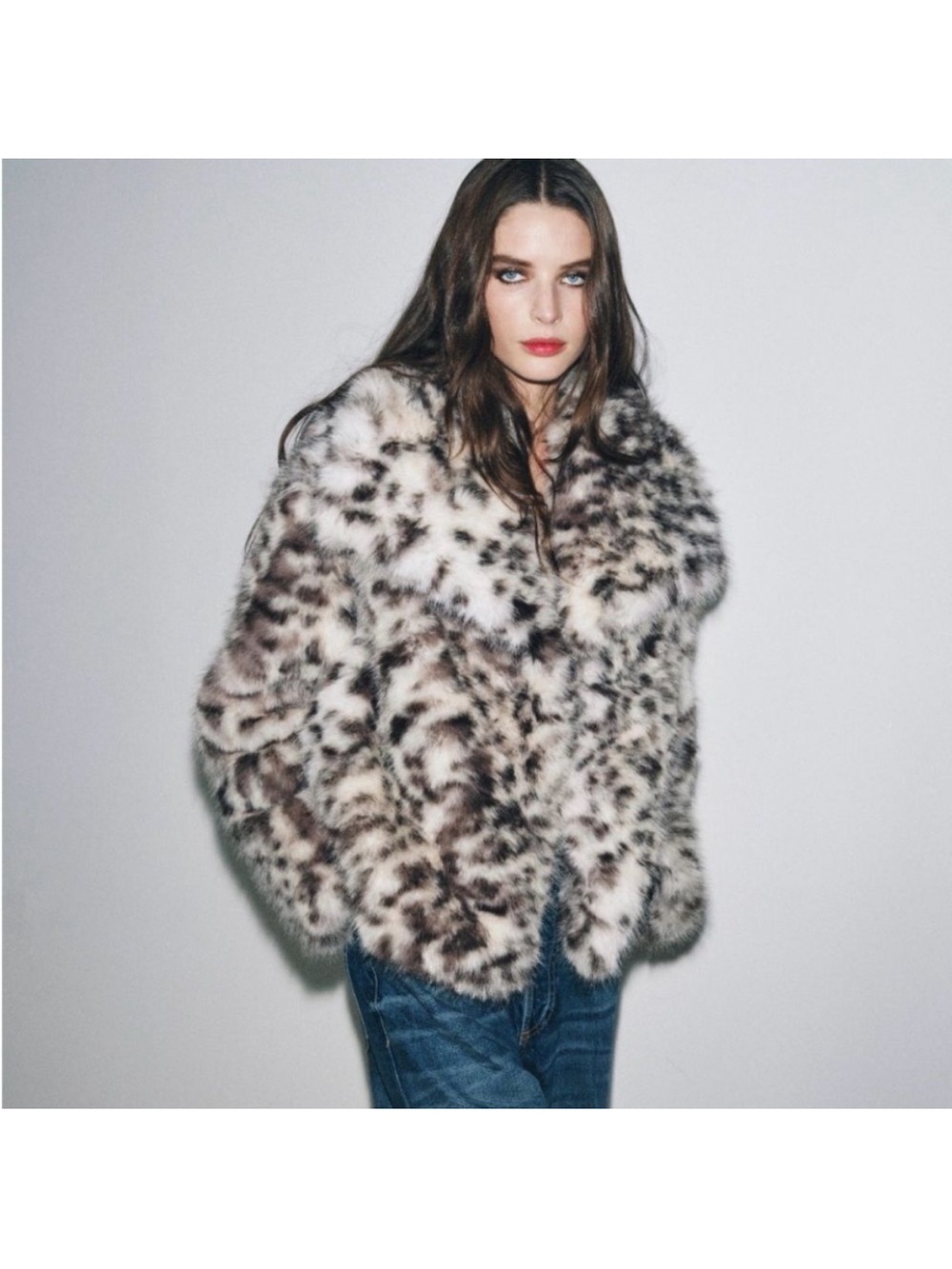 NWT Zara snow leopard faux fur jacket